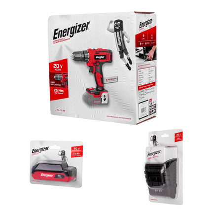 Taladro Inalámbrico Energizer EZLCD38BL-CB 3/8' 20v 1250rpm 50hz Incluye Accesorios