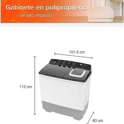 Lavadora doble tina White Westinghouse WWXCTT332009QBK 25KG Blanca