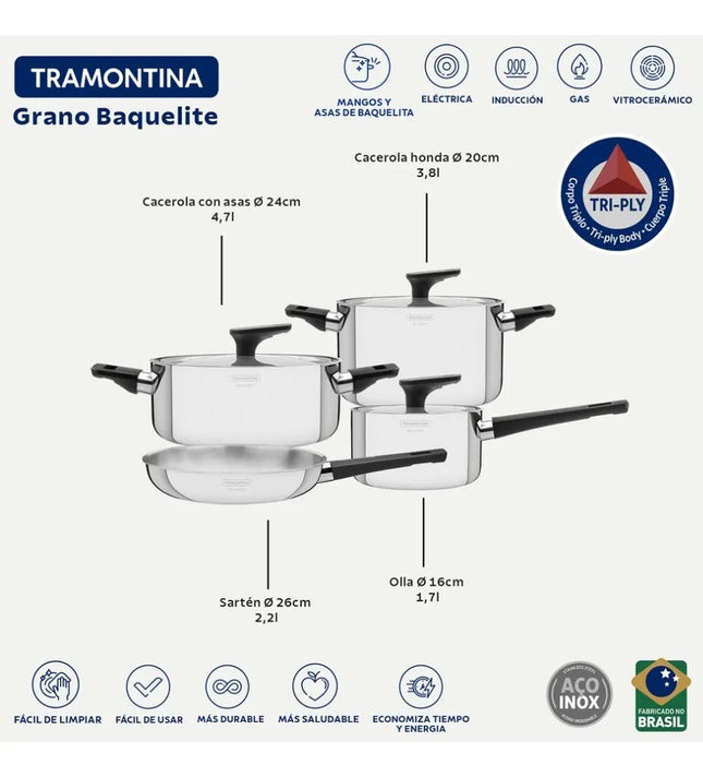 Bateria De Cocina Tramontina 65160/000 Grano 7 Piezas Plateado