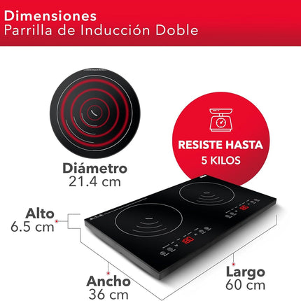Parrilla de Inducción RCA  RC-12A4 de Cristal Templado 2 Quemadores