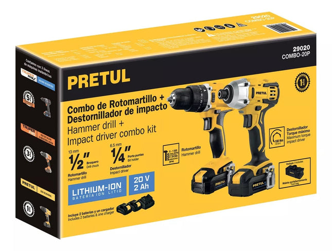 Combo Rotomartillo/destornillador Impacto Inal. 20v, Pretul COMBO-20P