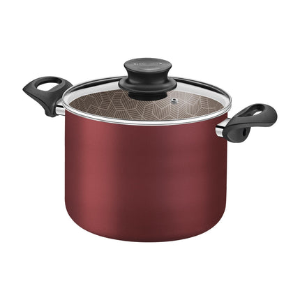 Olla Alta Tramontina Paris 28530724 en Aluminio Rojo con Tapa de Vidrio 24 cm 7,2 L