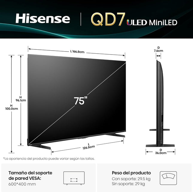 Pantalla Hisense 75QD7QFM  75" UHD 4K QLED SMART FIRE TV