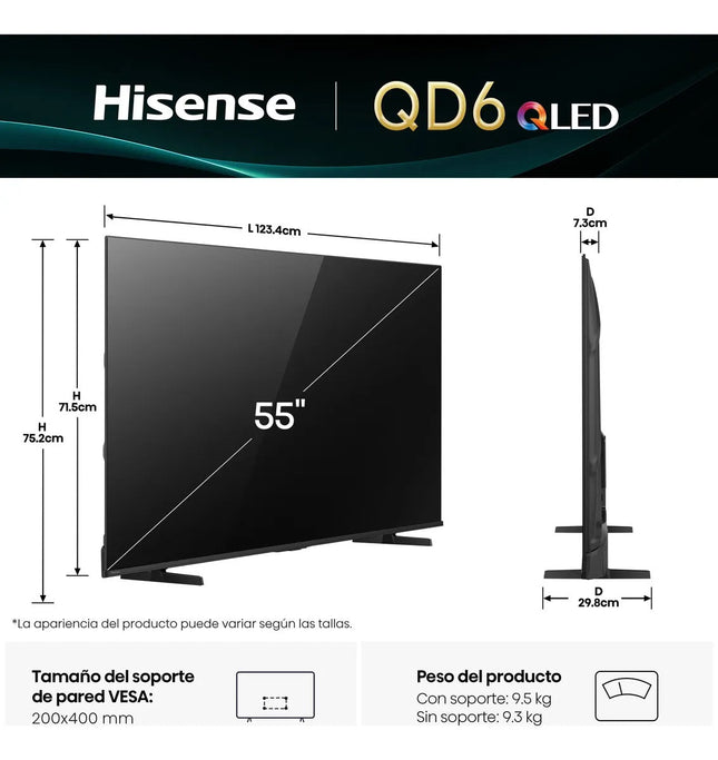 Pantalla Hisense 55QD6QV de 55'' Smart Tv QLED Vidaa