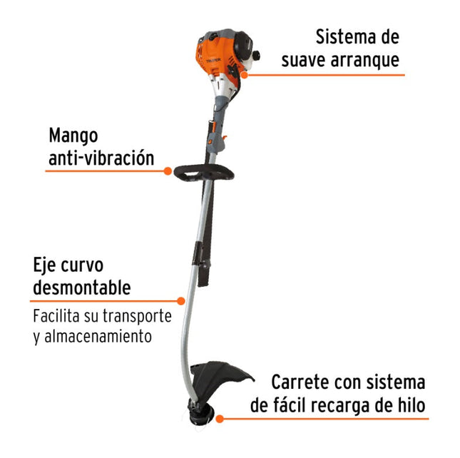 Desbrozadora a gasolina 30cc mango tipo "D" , 17"corte, curva