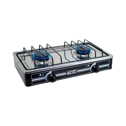 Parrilla de Gas Super Flama 2Q-CA-N 2 Quemadores / Cubierta de Acero Negro