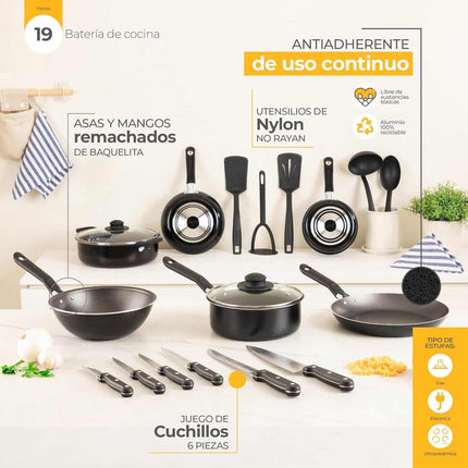 Batería de Cocina Vasconia EKCO BAT19PZ Classic 19 piezas negra