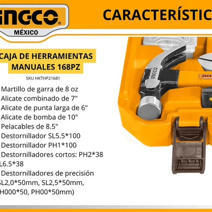 Paquete Hidrolavadora INGCO UCPWLI20362 20v 2.8 lts por minuto sin bateria y cargador + Juego De Herramientas INGCO HKTHP21681 Manuales Con Estuche 168 Piezas