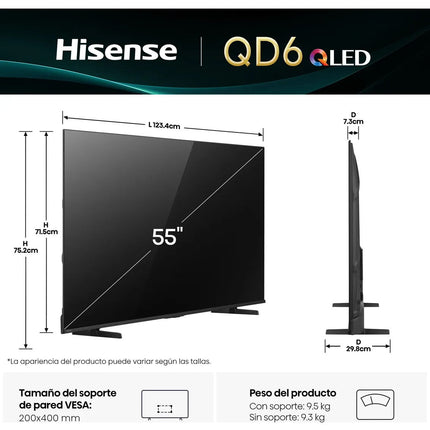 Pantalla Hisense 55QD6QV de 55'' Smart Tv QLED Vidaa