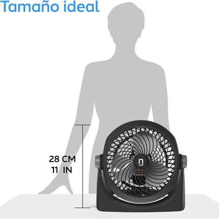 Ventilador Navia CEN-1010 Escritorio o Piso 10"3 Vel Cabezal 360°, Silencioso y Potente Negro 10"