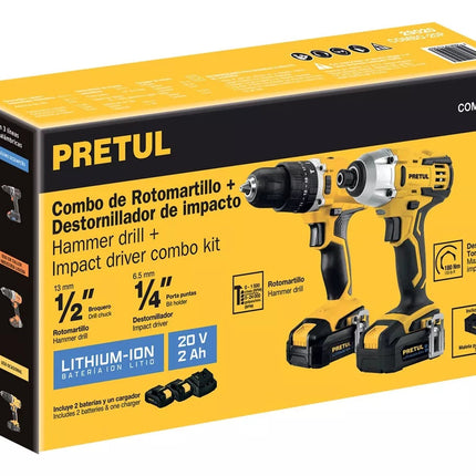 Combo Rotomartillo/destornillador Impacto Inal. 20v, Pretul COMBO-20P
