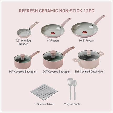 Bateria de Cocina T-Fal C493SC74 Refresh 12 piezas Termo Señal Rosa