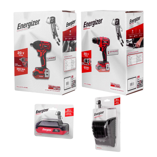Kit Energizer EZLCOM1500-C  B2 Taladro Y Llave Impacto 20v Sin Carbones Incluye Batería y Cargador