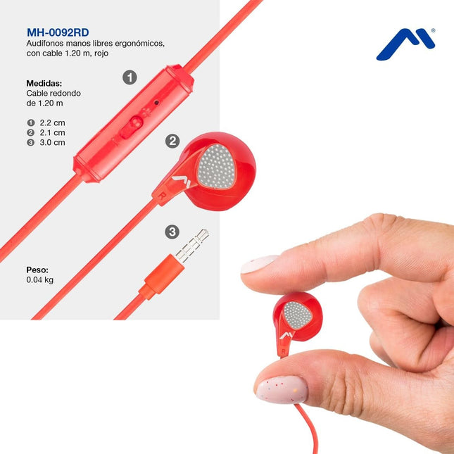 Audífonos Manos Libres Mitzu MH-0092RD Diseño Ergonómico