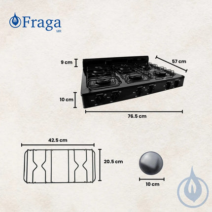 Parrilla Fraga P330 A Gas 6 Quemadores Porcelanizada Negro