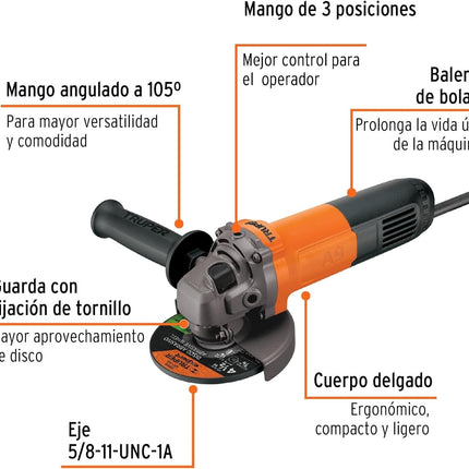 Esmeriladora Truper ESMA-4-1/2A9 angular 4-1/2" 800 W profesional