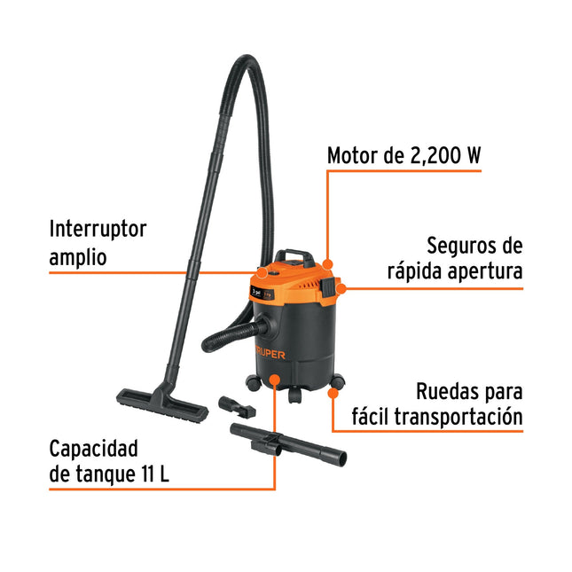 Aspiradora Truper ASP-03N Seco-mojado 3 Gal 3 Hp 127 V Negro