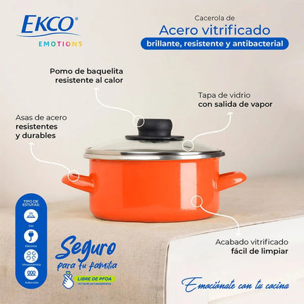 Cacerola Ekco CACE EMO16NA Emotions 16cm Acero Vitrificado Naranja