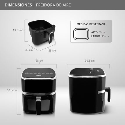 Freidora RCA de Aire RC-110, Capacidad de 5 Litros, 8 Cocciones Predeterminadas