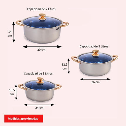 Juego De 3 Ollas Arroceras Royal Haus By Apolo De Acero Inoxidable 20, 24 y 26 Cm Plateado