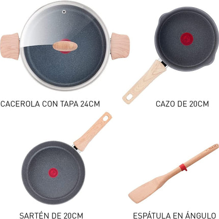 Batería T-Fal G2669182CD 5 PZS Natural Force Efecto Piedra