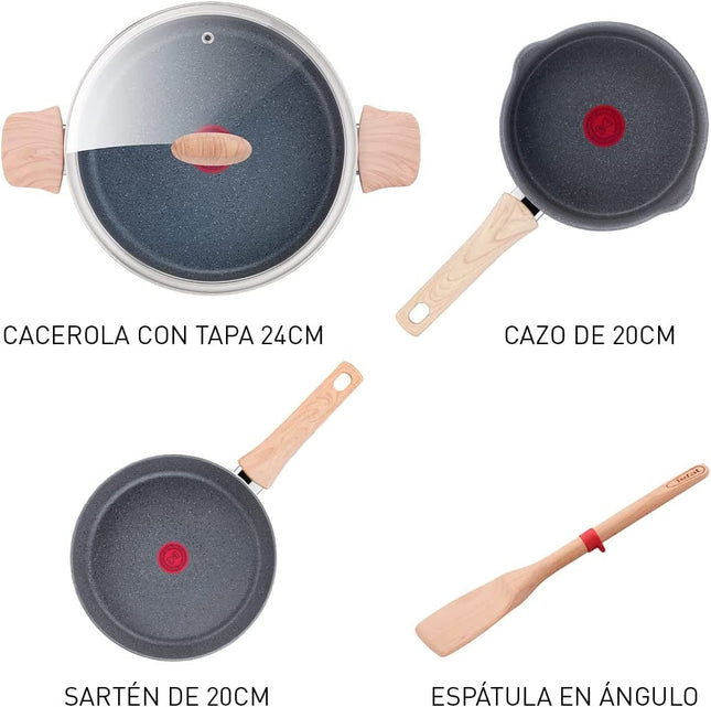 Batería T-Fal G2669182CD 5 PZS Natural Force Efecto Piedra