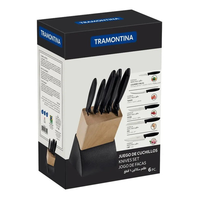 Juego Cuchillos Tramontina 23498072 Plenus Negro En Cepo 6pz