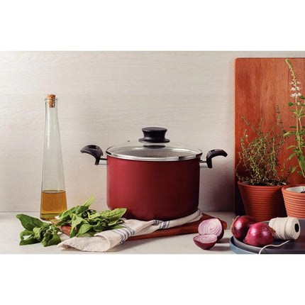 Olla Alta Tramontina Paris 28530724 en Aluminio Rojo con Tapa de Vidrio 24 cm 7,2 L