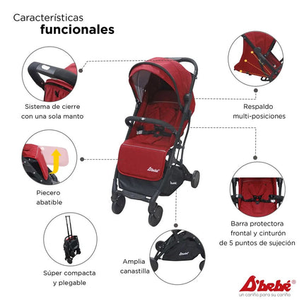 Carriola D´Bebe Wing Rojo de Viaje practica y duradera