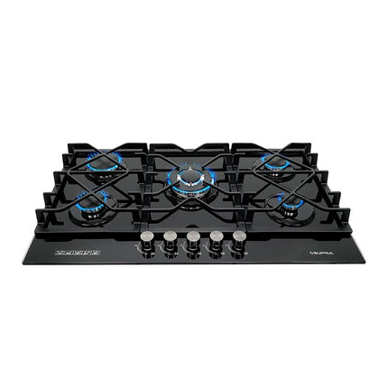 Parrilla de gas 5Q-TG-87 Empotrable 5 quemadores Cristal Templado Negro