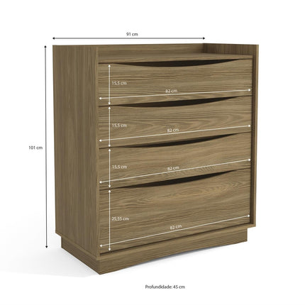 COMODA KAPPESBERG M260 NG COM DE 101X91X45 CM CON 4 CAJONES COLOR NOGUEIRA