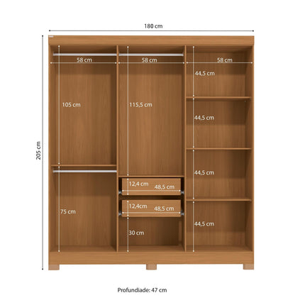ROPERO KAPPESBERG CB01R590CNRO DE 205 X 180 X 47CM COLOR CANELA