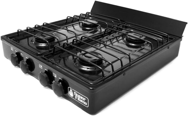 Super Flama 4Q-N Parrilla de Gas 4 Quemadores con Cubierta Porcelanizada Negro