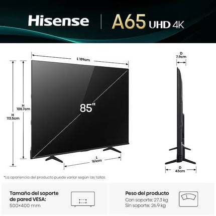 Pantalla Hisense 85A65NV 85 4K