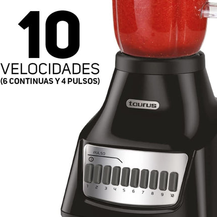 Licuadora Taurus GRANDEUR NEG Plástico 1.25 L 10 Vel Potente Motor 500 W Cuchillas Desmontables de Acero Inoxidable