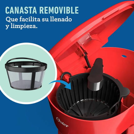 Cafetera Oster BVSTDCS12RN de 12 Tazas, con Filtro Permanente Rojo