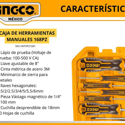 Juego De Herramientas INGCO HKTHP21681 Manuales Con Estuche 168 Piezas