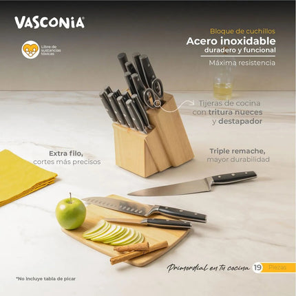 Bloque de Cuchillos VASCONIA con 19 Piezas Prima