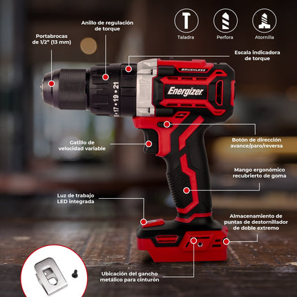 Rotomartillo Energizer EZLCD12HBL-C B4 Sin Carbones 1/2 20v 1800rpm Y Accesorios Rojo 50Hz/60Hz