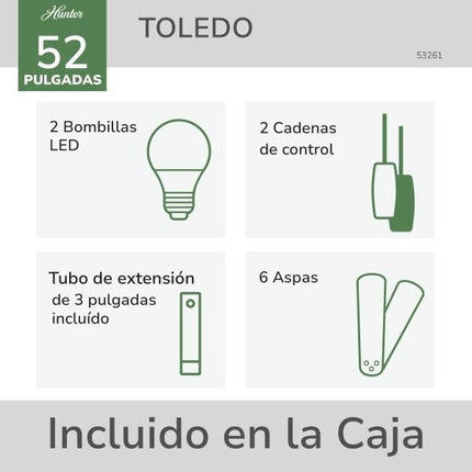 ventilador de techo 53261 toledo níquel cepillado 52 pulgadas