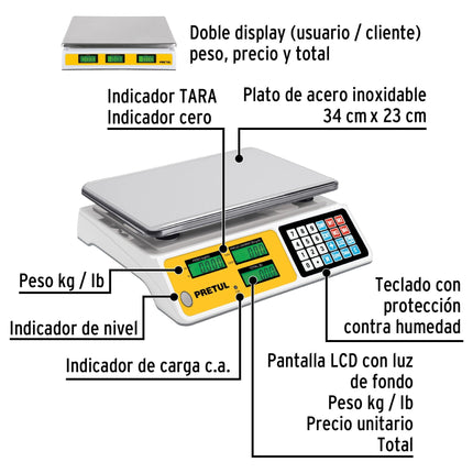 Báscula electrónica Pretul Truper BASE-40P multifunciones 40 kg