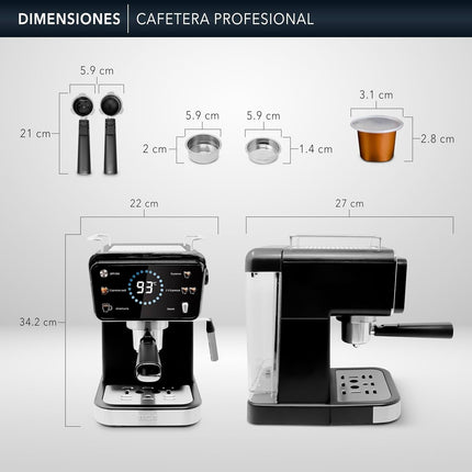 Cafetera RCA Profesional RC-CAF5, 2 en 1 para Café Molido y Cápsulas, Espumador 1.5L 5 Funciones