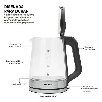 Hervidor Taurus de agua Glazen 1000w 2 litros