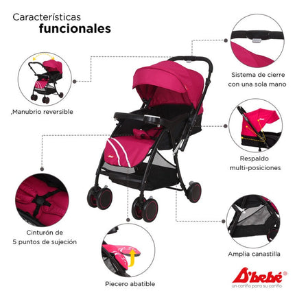 Carriola D´bebé Lu Baby  de manubrio reversible - ROSA