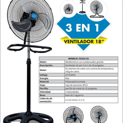 Ventilador Antek CU222 01 18 Pedestal Metálico 3 En 1