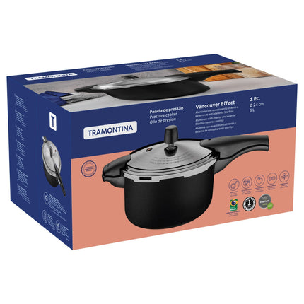 Combo Olla a Presión Tramontina 20592424 Vancouver Negro 24 cm 6 L + Bateria Perla Rebeca R011RS de 10 pzas