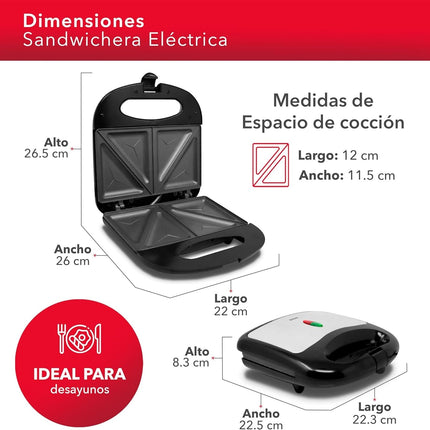 Sandwichera RCA RC-SW1 Eléctrica Placa Antiadherente Doble Rebanada Temperatura Ajustable