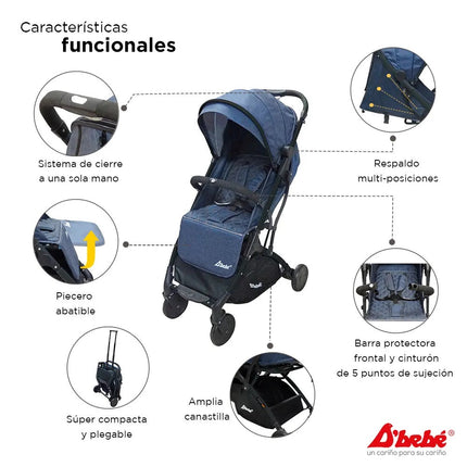 Carriola D´Bebe Wing Azul de Viaje practica y duradera