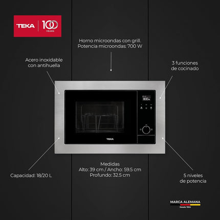 Horno de Microondas TEKA MS 620 BIS 110V.Acero inoxidable con antihuella 18 L netos.Grill de quarzo