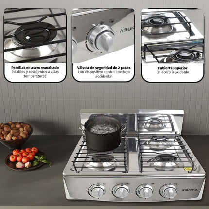 Parrilla a Gas Supra 4Q-TITAN SIL 4 Quemadores Titan Silver